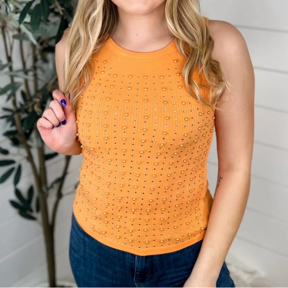 White Birch Pearl Embellished Tank Orange - Picture 2 of 3
